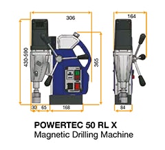 PowerTec Alman malı manyetik matkap Kod:PT50RLX TEKNİK ÇİZİM